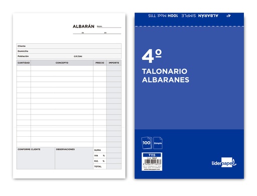 [2011657] LIDERPAPEL - TALONARIO ALBARAN CUARTO ORIGINAL (Ref.T115)