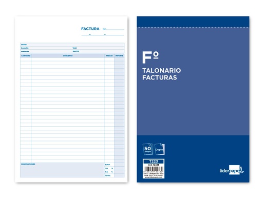 [2012433] LIDERPAPEL - TALONARIO FACTURAS FOLIO ORIGINAL Y COPIA CON I.V.A. (Ref.T223)