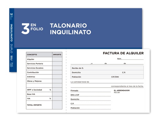 [2021986] LIDERPAPEL - TALONARIO INQUILINATO 3/Fº ORIGINAL Y COPIA CON CODICIONES E I.V.A. (Ref.T207)