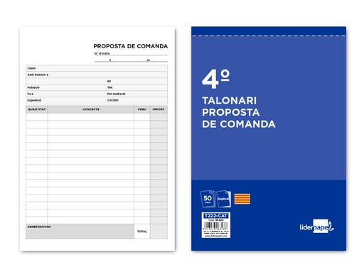 [2096323] LIDERPAPEL - TALONARIO PEDIDOS CUARTO ORIGINAL Y COPIA T222 TEXTO EN CATALAN (Ref.T222-CAT)