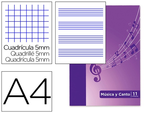[9063291] OXFORD - Bloc musica y canto pentagrama interlineado 2 mm + cuadricula 5 mm din A4 24 hojas 90g/m2 (Ref. 100105244)