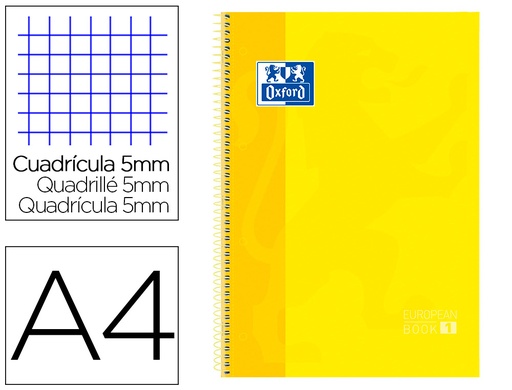 [9050356] OXFORD - Cuaderno espiral School 80h A4 Cuadricula 5x5 Amarillo (Ref.100430200)