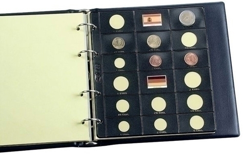 [1152353] PARDO - FUNDA para ALBUM de MONEDAS EURO con ALMA OPACA NEGRA especial 16 aloj. + 2 banderas (Ref.75500)