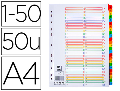 [2154671] Q-CONNECT - Separador numerico carton 1-50 juego de 50 separadores din A4 multitaladro (Ref. KF17976)