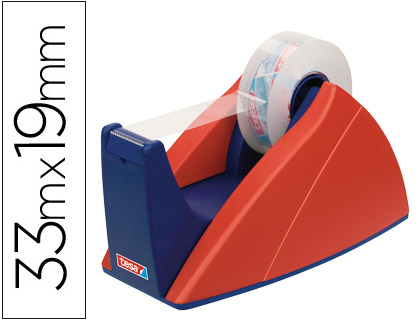 [2027223] TESA - PORTARROLLO SOBREMESA ROJO-AZUL CON CUCHILLA DE CORTE RECTO PARA CINTAS DE HASTA 33 M X 19 MM (Ref.57421-00000-01)
