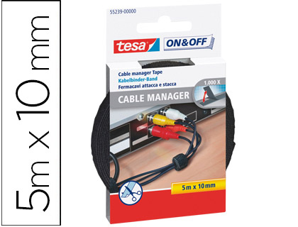 [2078077] TESA - VELCRO AUTOADHESIVO NEGRO 5 M X 10 MM PARA AGRUPAR CABLES (Ref.55239-00000-01)