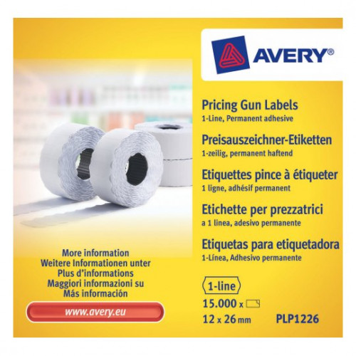 [2154724] AVERY - Etiquetas para etiquetadora Caja 10 Rollos 8 caracteres 1 Linea Permanente (Ref.PLP1226)