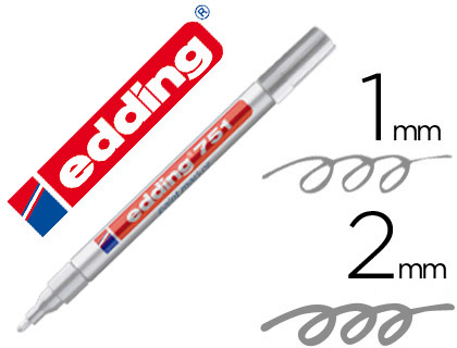 [9075354] EDDING - 751 MARCADOR PERMANENTE TINTA OPACA PUNTA CONICA TRAZO 1 - 2 MM PLATA 751-054 (Ref.751-54)