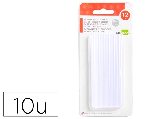 [2072441] LIDERPAPEL - BARRAS TERMOFUSIBLE DE 7 MM DE DIAMETRO X 100 MM DE ALTO BLISTER DE 10 UNIDADES (Ref.PG05)