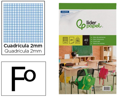 [2014094] LIDERPAPEL - BLOC EXAMENES CUADRO 2MM FOLIO 40 HOJAS 60G/M2 (Ref.EM03)