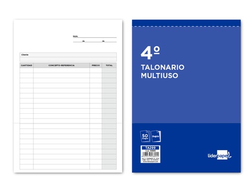 [2053895] LIDERPAPEL - TALONARIO MULTIUSOS CUARTO ORIGINAL Y COPIA (Ref.T299)