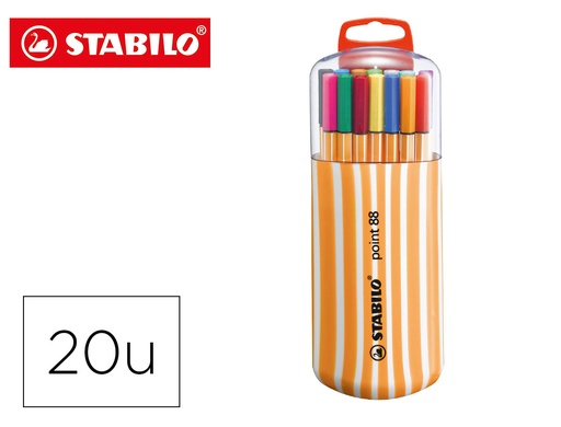 [9049220] STABILO - Rotulador Punta de Fibra Point 88 Colores surtidos Trazo 0,4 mm Estuche 20 Ud 8820/02 (Ref.8820-02)