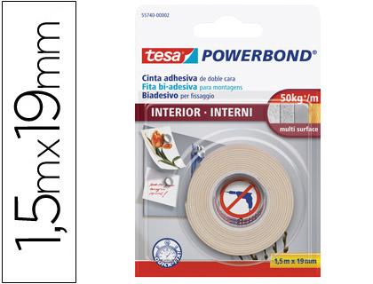 [9039158] TESA - Cinta adhesiva Doble cara 19mmx1,5m Montaje-Fijación permanente (Ref.55740-00002-04)