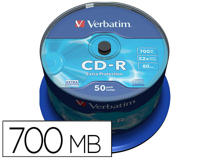[2155619] VERBATIM - Cd-R Extra Protection Bobina 50 ud 700 MB 52X (CANON L.P.I. 4€ Incluido) (Ref.43351)