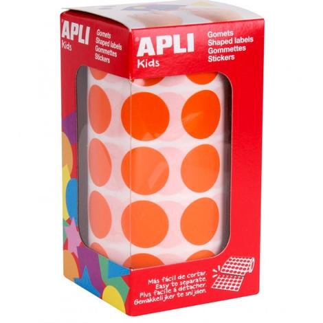 [9151081] APLI - Gomets autoadhesivos circulares 20 mm naranja en rollo de 1770 unidades (Ref. 11488)