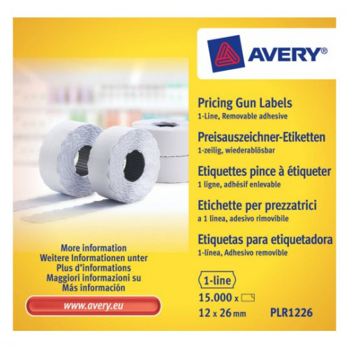 [1303752] AVERY - Etiquetas para etiquetadora Caja 10 Rollos 8 caracteres 1 Linea Removible (Ref.PLR1226)