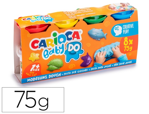 [2162759] CARIOCA - Pasta de modelar baby dough bote 75 g set de 8 colores surtidos (Ref. 43180)