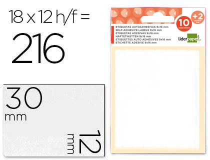 [2035489] LIDERPAPEL - ETIQUETAS SOBRE DE 10 H. + 2 H. OBSEQUIO 12X30 MM -18 UNIDADES POR HOJA (Ref.ET04)