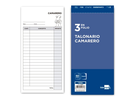 [2012431] LIDERPAPEL - TALONARIO CAMARERO 3/Fº ORIGINAL Y COPIA (Ref.T214)
