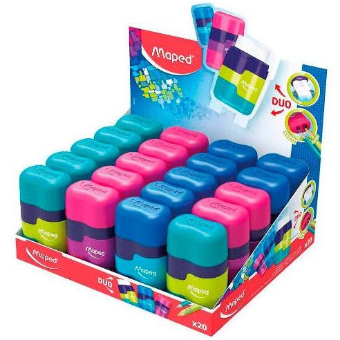 [9151835] MAPED - Sacapuntas/Afilalapices plastico connect plastico 2 uso con goma colores surtidos (Ref. 049221)