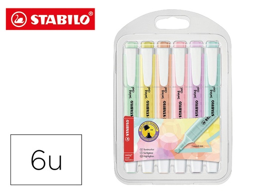 [9153579] STABILO - Rotulador fluorescente swing cool color pastel bolsa de 6 unidades colores surtidos (Ref. 275/6-08)