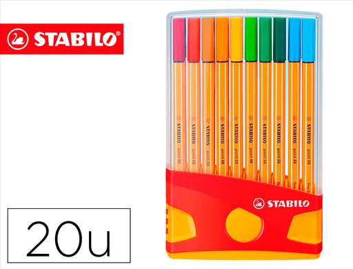 [9043408] STABILO - Rotuladores punta de Fibra Colores surtidos Trazo 0,4 mm Estuche 20 Ud 8820/03 (Ref.8820-03)