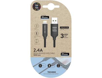 [9156538] TECH ON TECH - Cable usb 2.4 tech one tech braided nylon tipo usb apple micro usb longitud 1 mt color negro (Ref. TEC2002)