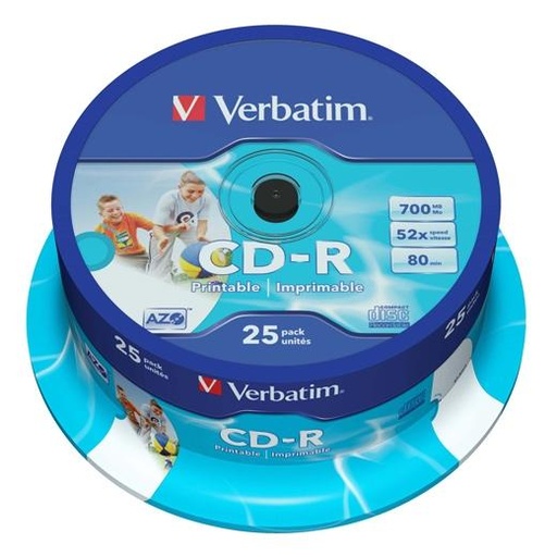 [9321976] VERBATIM - CD-R AZO Wide bobina pack 25 ud 52x 700MB 80min imprimible (CANON L.P.I. 2€ Incluido) (Ref.43439)