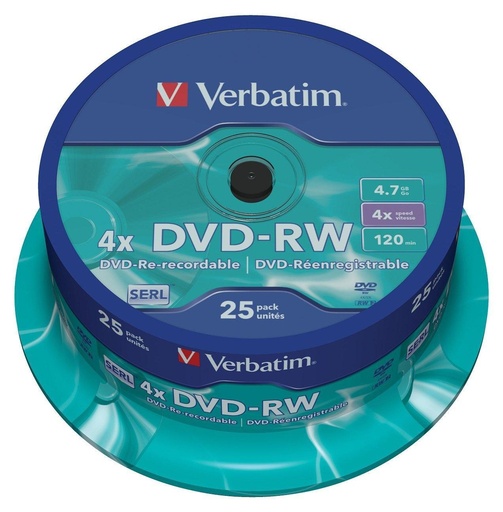 [1403718] VERBATIM - Dvd+Rw Advanced Serl Bobina 25 4X 4.7GB (CANON L.P.I. 7€ Incluido) (Ref.43639)