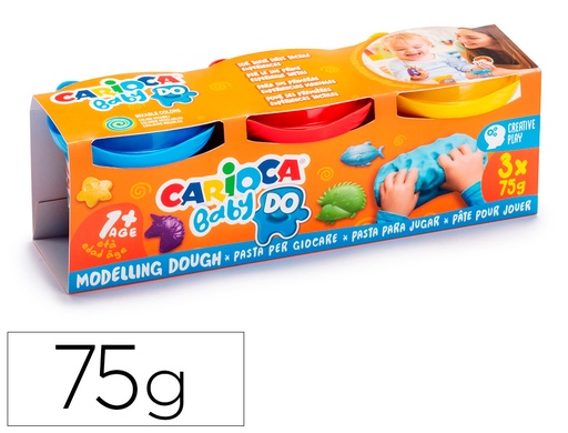 [2162758] CARIOCA - Pasta de modelar baby dough bote 75 g set de 3 colores surtidos (Ref. 43179)