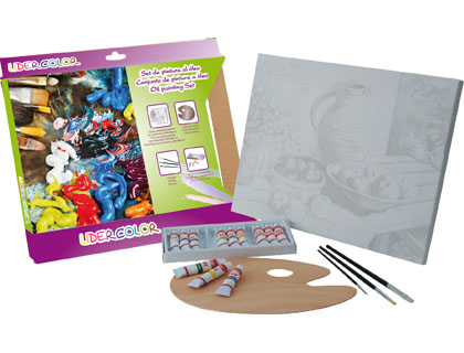 [2043039] LIDERCOLOR - SET PINTURA AL OLEO CONTIENE 1 LIENZO IMPRIMACION 30X40CM 1 PALETA MADERA 3 BROCHAS TUBOS 12X12ML OLEO (Ref.A19220)