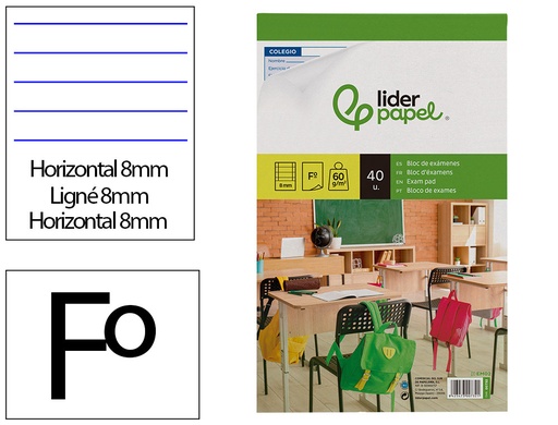 [2000732] LIDERPAPEL - BLOC EXAMENES HORIZONTAL FOLIO 40 HOJAS 60G/M2 (Ref.EM02)