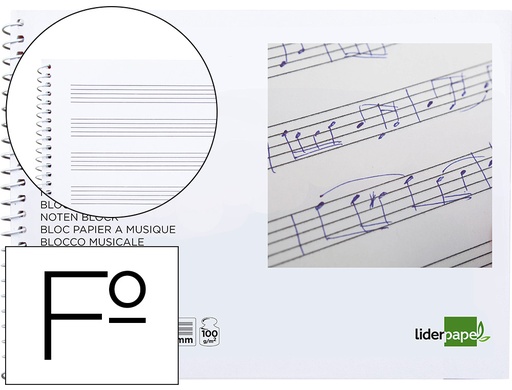 [2000739] LIDERPAPEL - BLOC MUSICA PENTAGRAMA 3MM FOLIO APAISADO 20 HOJAS 100G/M2 (Ref.BM02)
