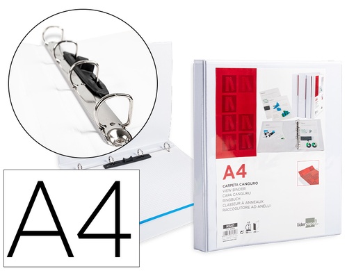 [2031321] LIDERPAPEL - CARPETA CANGURO 4 ANILLAS MIXTAS 16MM A4 PLASTICO BLANCA (Ref.KG41)