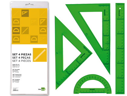 [2047479] LIDERPAPEL - JUEGO ESCUADRA CARTABON REGLA 30 CMS Y SEMICIRCULO EN PETACA VERDE (Ref.JG01)
