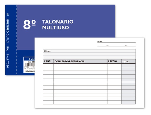 [2058305] LIDERPAPEL - TALONARIO MULTIUSO OCTAVO DUPLICADO APAISADO (Ref.T266)