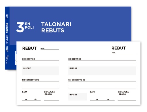 [2096333] LIDERPAPEL - TALONARIO RECIBOS 3/Fº ORIGINAL T105 CON MATRIZ TEXTO EN CATALAN (Ref.T105-CAT)