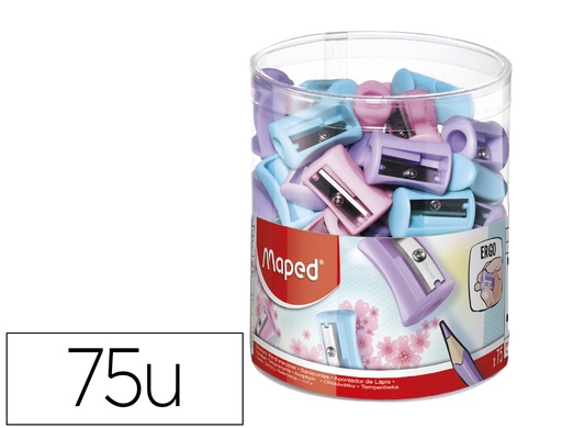 [9157264] MAPED - Sacapuntas/Afilalapices plástico 1 agujero - Colores pastel - Bote 75unid (Ref. 063011)