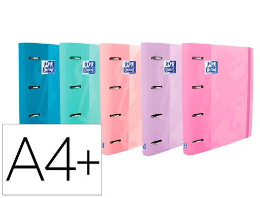 [9154789] OXFORD - Carpeta con recambio europeanbinder touch pastel 4 anillas 35 mm din a4+ tapa extradura con gomilla colores (Ref. 400119130)