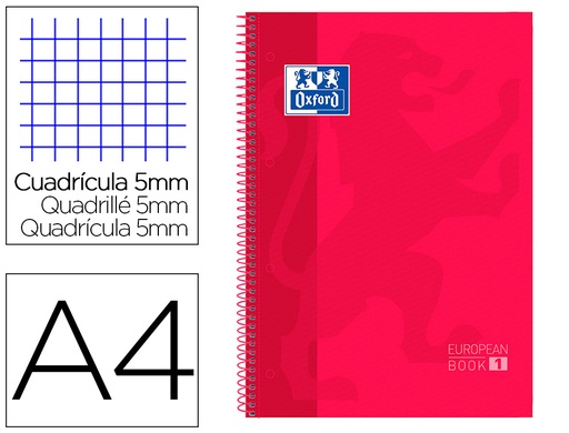 [9050354] OXFORD - Cuaderno School 80h A4 Cuadricula 5x5 Rojo (Ref.100430198)