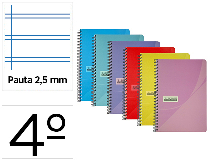 [2063835] PAPERCOP - Cuaderno espiral cuarto tapa plastico 80h 90 gr pauta 2,5 mm con margen colores surtidos (Ref. 63835)