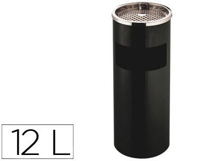 [2036099] Q-CONNECT - CENICERO PAPELERA METALICO NEGRO -61,5X25 CM CON RECOGECOLILLAS (Ref.KF04229)