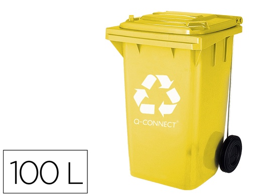 [2072482] Q-CONNECT - PAPELERA CONTENEDOR PLASTICO CON TAPADERA 100L COLOR AMARILLO 750X470X370 MM CON RUEDAS (Ref.KF16543)