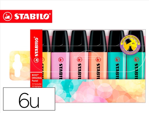[9064353] STABILO - Estuche 6 marcadores fluorescentes Boss pastel surtidos (Ref.70/6-2)