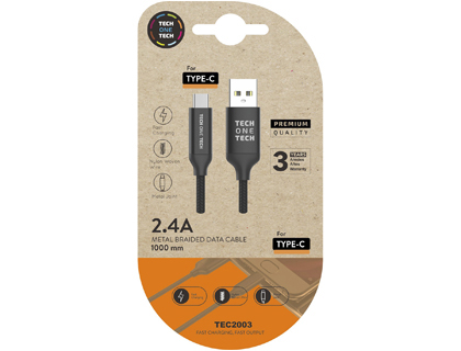 [9156539] TECH ON TECH - Cable usb tech one tech braided nylon tipo usb-c multi longitud 1 mt 2a color negro (Ref. TEC2003)