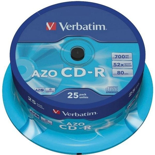 [1415111] VERBATIM - Cd-R Azo Crystal Bobina 25 ud 700MB 52X 80min (CANON L.P.I. 2€ Incluido) (Ref.43352)