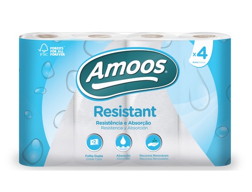 AMOOS - Papel de cocina amoos 2 capas 100 mm diametro x 224 mm alto 42g/m2 36 servicios paquete de 4 rollos (Ref.C621032)