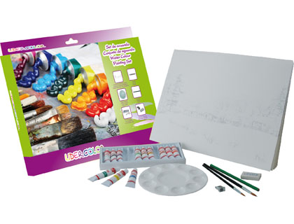 [2043040] LIDERCOLOR - SET ACUARELA CONTIENE 10 LAMINAS ACUARELA 27X38CM 1 PALETA PLAST 12X12ML1 SACAPUNT 1 PERFILADOR 1 GOMA (Ref.A19221)