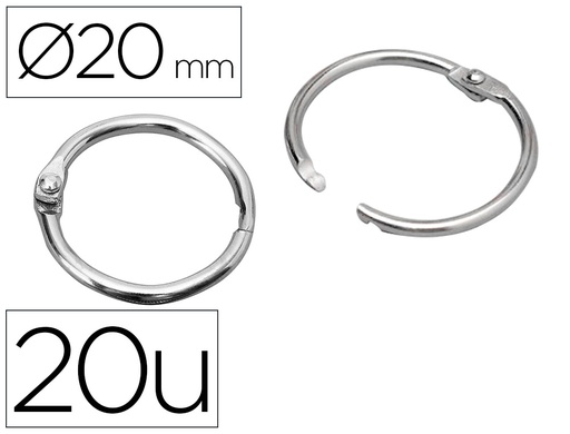 [2000408] LIDERPAPEL - ANILLAS BISAGRA NIQUELADAS N.1 DIAMETRO 20 MM -CAJA DE 20 ANILLAS (Ref.AN06)