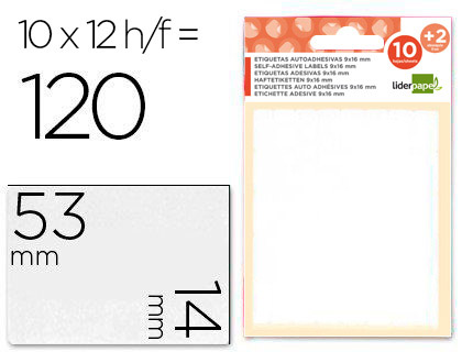 [2035491] LIDERPAPEL - ETIQUETAS SOBRE DE 10 H. + 2 H. OBSEQUIO 14X53 MM -10 UNIDADES POR HOJA (Ref.ET06)